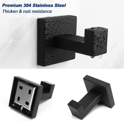 NearMoon Bath Towel Hooks -SUS304 Stainless Steel Square Clothes Robe Hooks Hanger, Heavy Duty Coat Hooks for Bathroom Livingroom Hotel Kitchen Garage, Wall Mounted - 3 Pack (Matte Black)