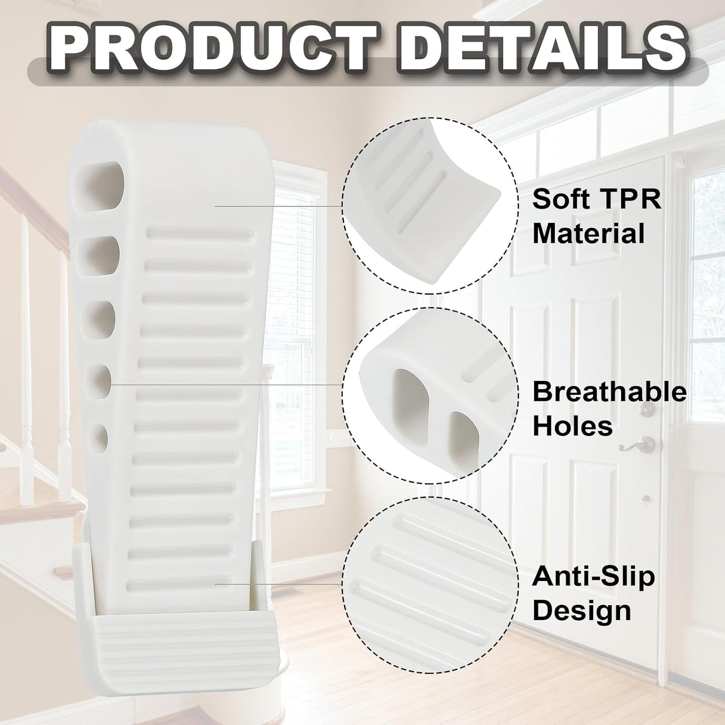 PATIKIL Rubber Door Stoppers for Bottom of Door, Door Wedge Stopper with Holder Sturdy Stackable Doorstop Wall Protector for Home Office Floor Concrete Tile, White