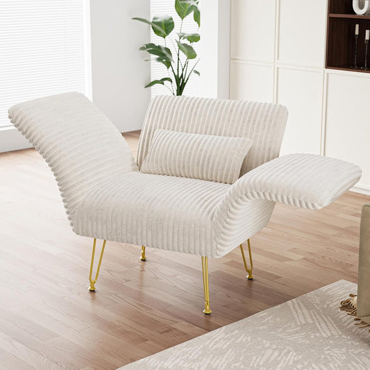 Txtin's Comfy Accent Chair Reading Chair for Bedroom Cozy Wing Arm Living Room Single Sofa Chair with Angle Adjustable Arms Beige Corduroy Easy Assembly