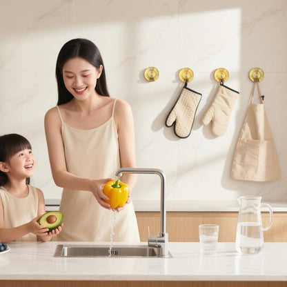 4 Pcs Suction Cup Hooks for Shower，Removable Hooks，Towel Hook，Suction Hook for Bathroom, Bedroom, Glass Window (Gold)