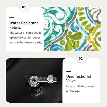 Inflatable Ottoman Stool D21 xH9 for Outdoor/Indoor Use, Water Repellent Patio Foot Rest Stool with Portable Handle,Round Pouf Ottoman Suitable for Garden,Deck and Camping - Damask Green