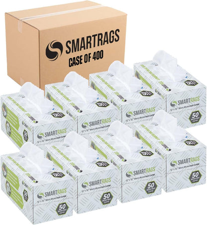 Arkwright Smart Rags in Box - (Bulk Case of 400) Lint Free Microfiber Cleaning Cloth, Scratch & Streak-Free, Dispensable Wash Towels for Cars, Window Glass, and Auto Shop, 12 x 12 in, White