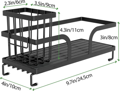 Sponge Holder for Kitchen Sink,Sink Caddy Organizers with Stone Drying Tray, Kitchen Sink Organizer for Sponges, Soap, 9.7" x 4.2"x 3.2" Home Decor Storage and Organization,1PCS Black