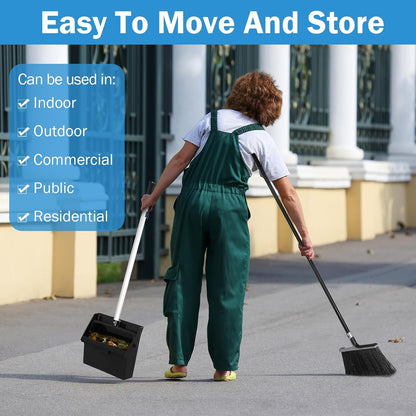 4 Set Broom and Dustpan Set 58 Inch Commercial Broom and Dustpan Combo Set Heavy Duty Lobby Dust Pan Bulk for Lobby Office Home Indoor Outdoor Cleaning Supplies