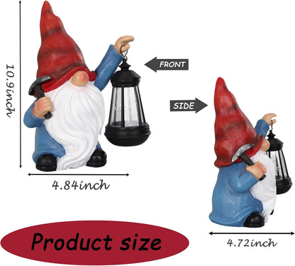 Garden Gnome Outdoor Decoration with Hammer Solar Gnomes Figurines with Lantern LED Lights Yard Lawn Patio Porch Decoration Gift for Woman Mother's Day Birthday Housewarming Gifts