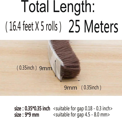 Brush Weatherstrip for Sliding Window Side,Pile Weatherstripping Door Sealers for Door Frame (80ft x11/32 Backing x 11/32 Brush inch, Brown)
