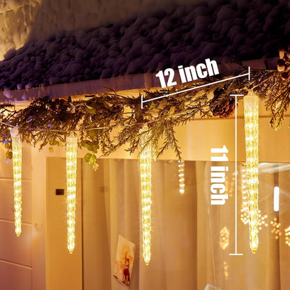 Brightown Christmas Meteor Shower Icicle Lights Outdoor, 30ft with 30 Tube 720 LED Dropping Effect, Waterproof Decorations for House Eave Roofline, Warm White