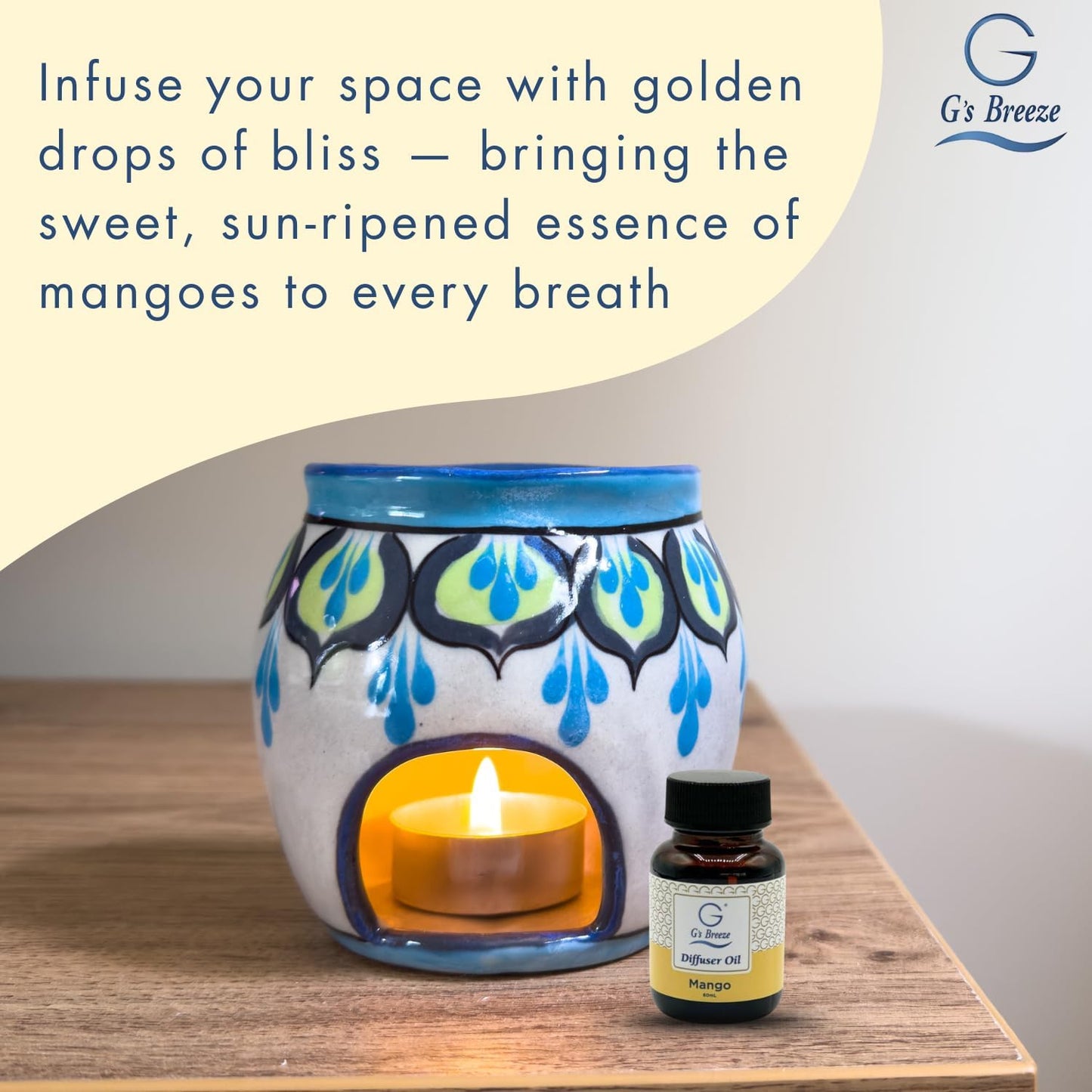 G's Breeze Mango Diffuser Oil Refill - Fruity Essence Aroma for Home or Office - Long-Lasting Tropical Scent of Ripe Mangoes for a Refreshing, Energizing Atmosphere - 60ML