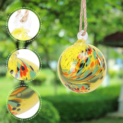 VCUTEKA Hanging Garden Gazing Ball, Hand-Blown Glass Witch Ball for Outdoor Garden Décor, 6" Yellow Swirl