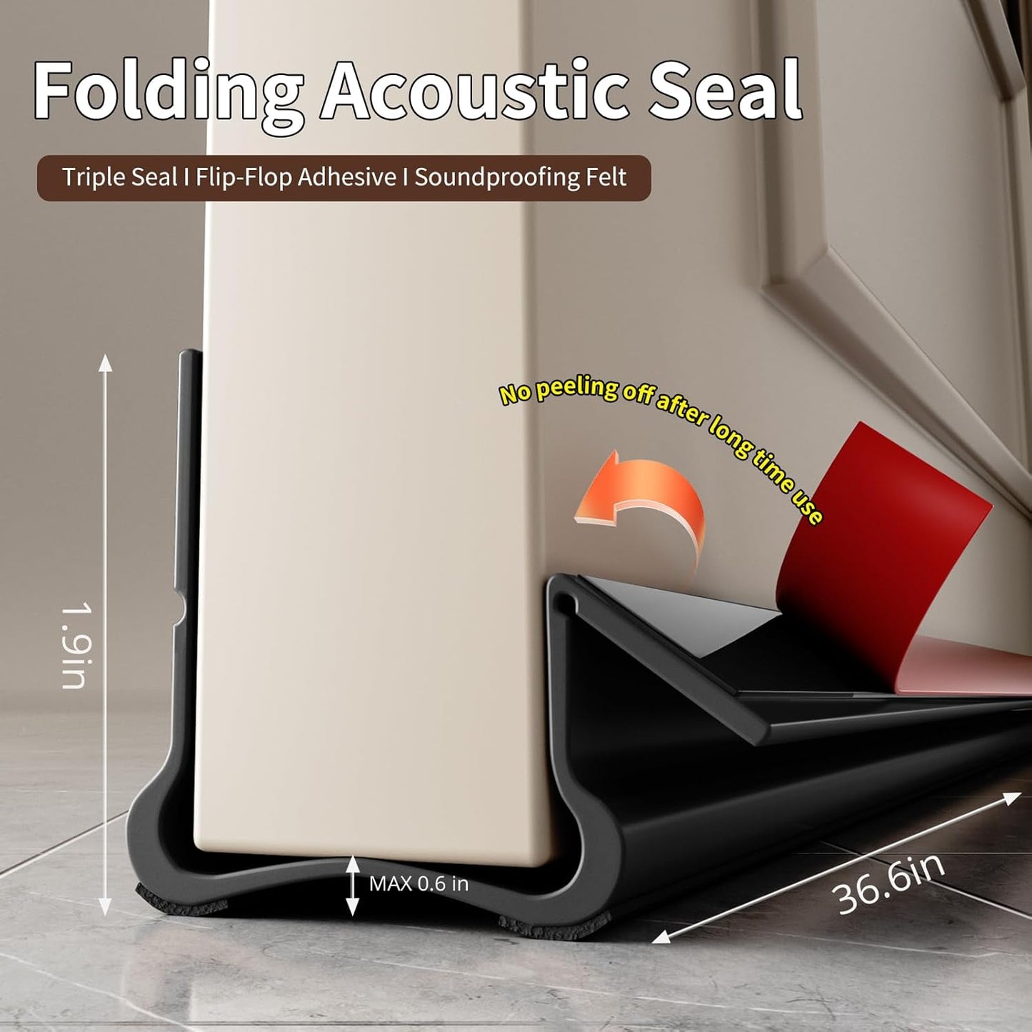 New Upgrade 36.6 inch Under Door Draft Stopper Free Cutting Length， for Bottom of Door，Under Door Noise Stopper White