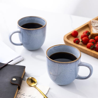 AmorArc 12oz Coffee Mugs, Ceramic Coffee Mugs set of 4 for Man, Woman, Dad, Mom, Modern Coffee Mugs with handle for Latte/Cappuccino/Milk/Cocoa. Dishwasher&Microwave Safe, Blue-Reactive Glaze