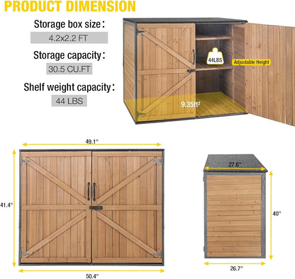 Aivituvin Outdoor Storage Cabinet Trash Can Storage Shed Upgraded with Metal Frame for Garbage Can, Gardening Tools and Accessories 50" L x 27.6" D x 41" H