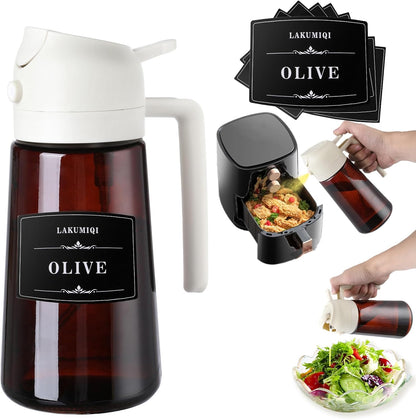 2-in-1 Glass Oil Dispenser & Sprayer - 16oz/470ml Leakproof Olive Oil Sprayer Bottle for Cooking, Air Fryer, BBQ, Baking, Salad(Light-Blockage Cream 1PC)