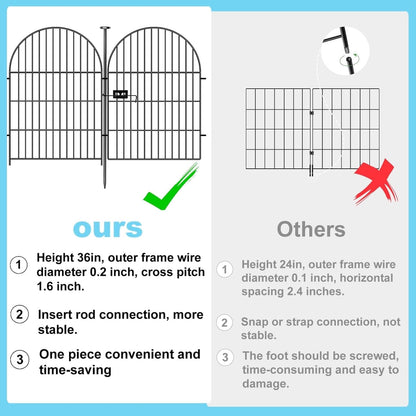 Tall Garden Fence Animal Barrier, 32 in(H) x8.8 Ft(L) 4 Panels Garden Fence with Gate, Dog Fence Outdoor for Yard, Arched Rustproof Metal No Dig Fences for Dogs, Flower Bed Fencing