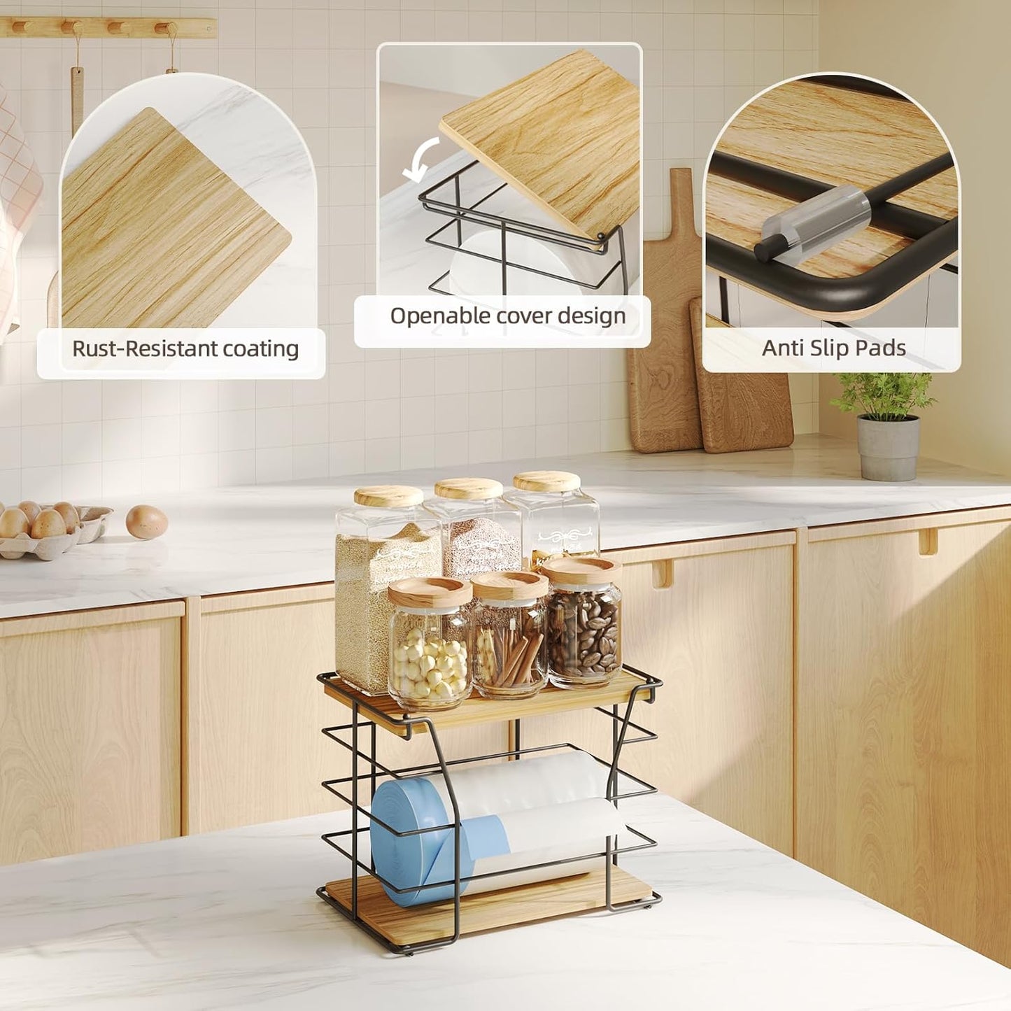 Trash Bag Holder/Dispenser with Lid, Stackable Storage Laundry Kitchen Organizers for Countertop Organization, Wall Mount Trash Bag Holder under Sink, No Drill