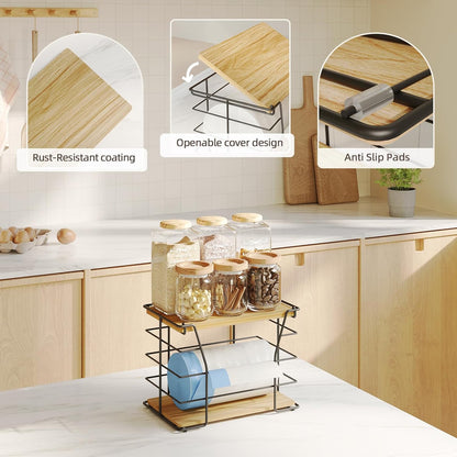 Trash Bag Holder/Dispenser with Lid, Stackable Storage Laundry Kitchen Organizers for Countertop Organization, Wall Mount Trash Bag Holder under Sink, No Drill