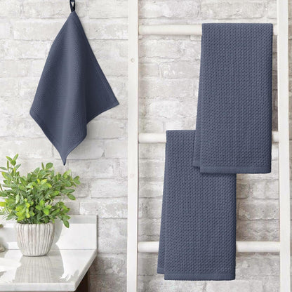 Artoid Mode 100% Cotton Navy Blue Dark Grey Waffle Weave Kitchen Dish Cloths, 13x28 Inch Ultra Soft Absorbent Quick Drying Kitchen Dish Towels Set of 4, Multicolor
