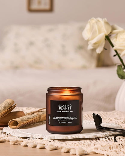 M&SENSE Blazing Flames Scent with Log Fire, Natural Soy Wax Slow Burning Candle for Home Decor, Cedarwood &Cade Scented 7.05oz 50 Hours Burn Cotton Wick Gifts for Celebration Holiday