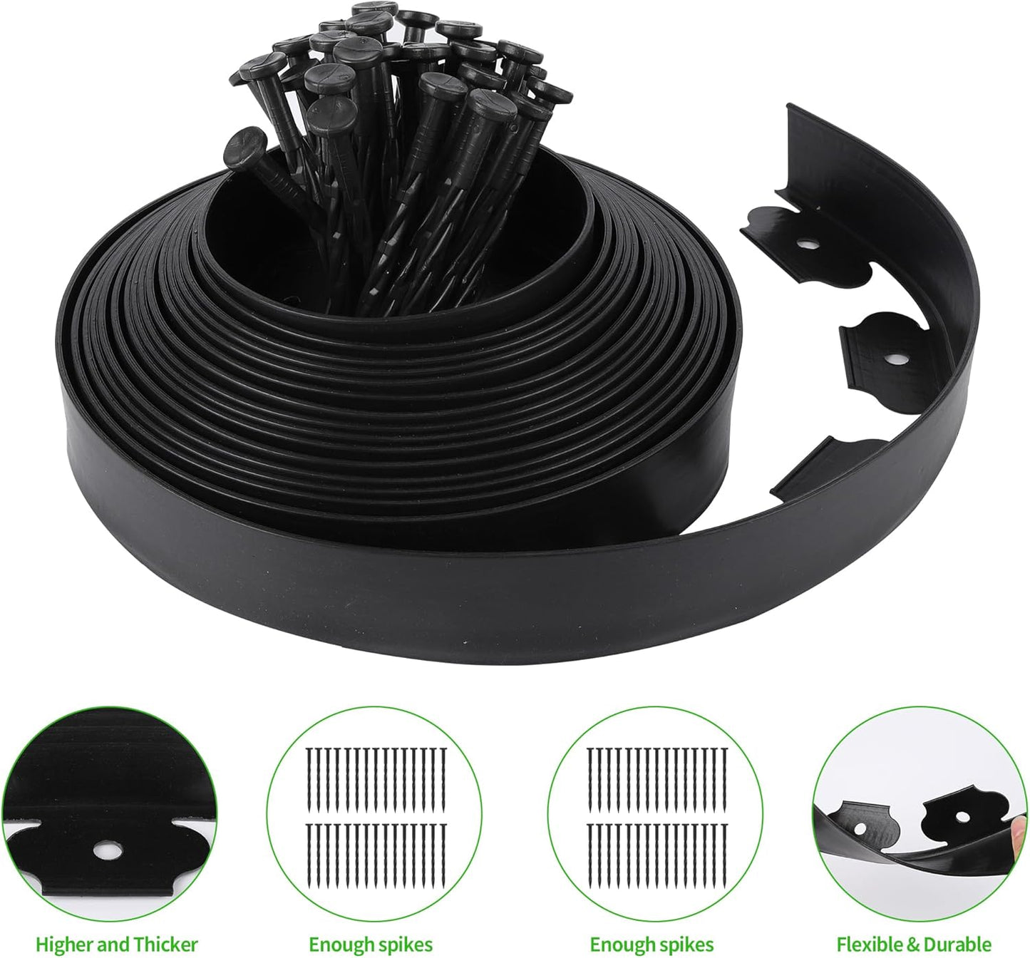 Garden Landscape Edging Kit Flexible Lawn Edging, Landscape Edging Border 33 FT with 30 Spikes, 2" Tall No Dig Garden Edging Roll for Landscaping Flower Beds Yard Pathway (2IN x 66FT, Black)