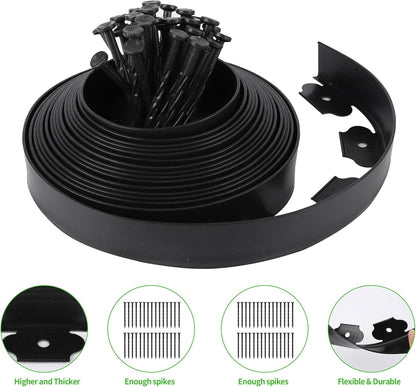 Garden Landscape Edging Kit Flexible Lawn Edging, Landscape Edging Border 33 FT with 30 Spikes, 2" Tall No Dig Garden Edging Roll for Landscaping Flower Beds Yard Pathway (2IN x 66FT, Black)