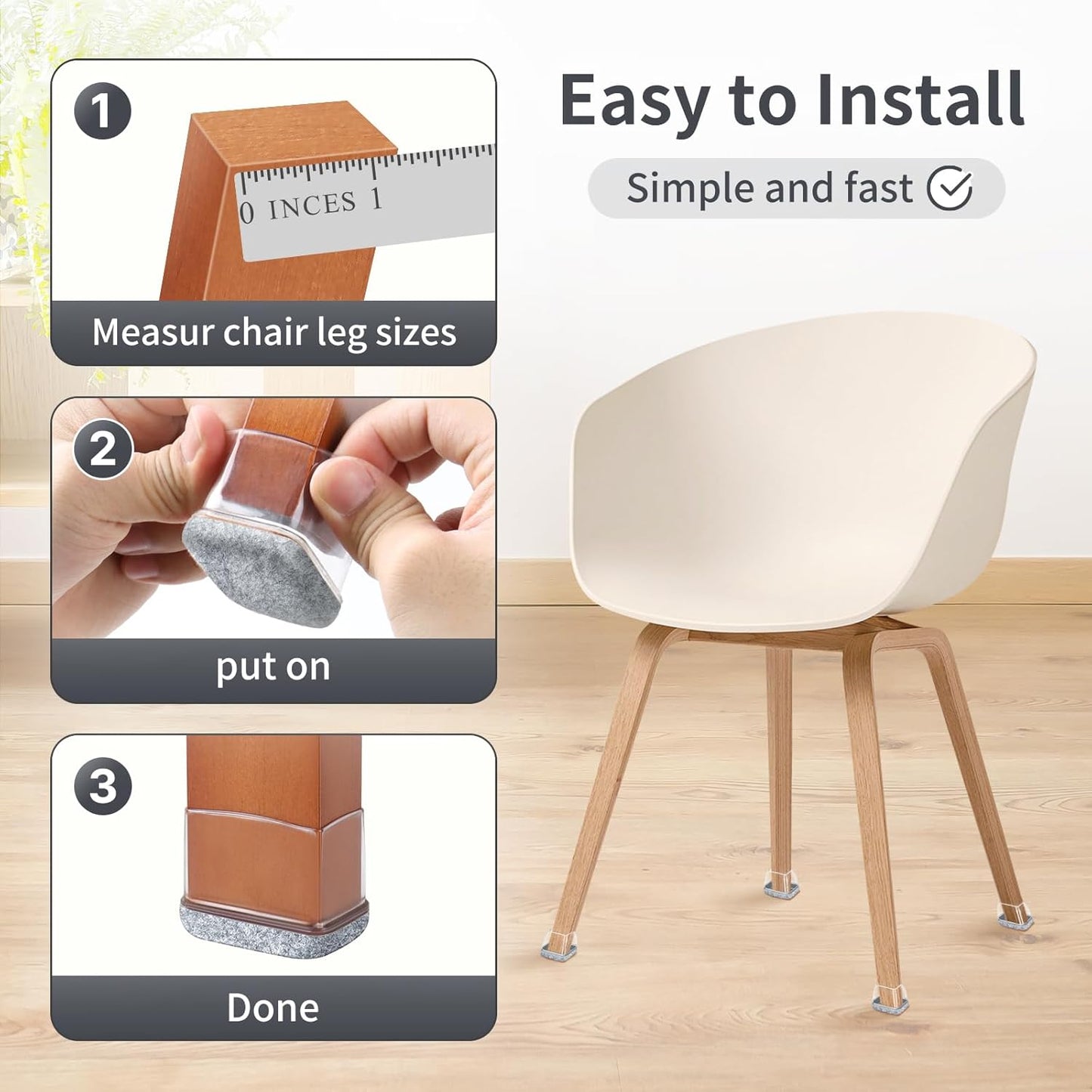 Ezprotekt 16 Pcs Rectangle Grey Felt Chair Leg Floor Protectors for Hardwood Floors, Rectangle Silicone Chair Leg Caps, Furniture Leg Covers Cups for Chair Table (Fit W :0.6-0.8", L: 0.9-1.3")