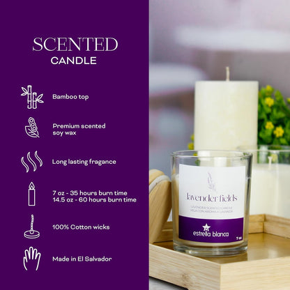 Lavender Fields Candle 7 oz – Best Smelling Soy Candle, Non Toxic, Long Lasting, Gift for Women, Natural Soy Wax, Home Decor & Spa Ambience, Aromatherapy, Relaxing Home Scent