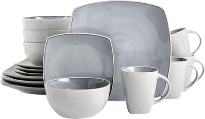 Gibson Elite Soho Lounge Square Reactive Glaze Stoneware Dinnerware Set, Service for 4 (16pc), Light Gray