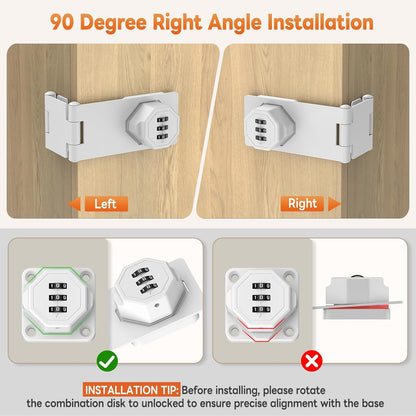 90 Degree 3-Digit Combination Cabinet Lock, Zinc Alloy Keyless Folding Hasp Lock Latch, Password Security Rotary Door Latch for Office File Cabinet, Drawer, Locker, Cupboard (2, White)