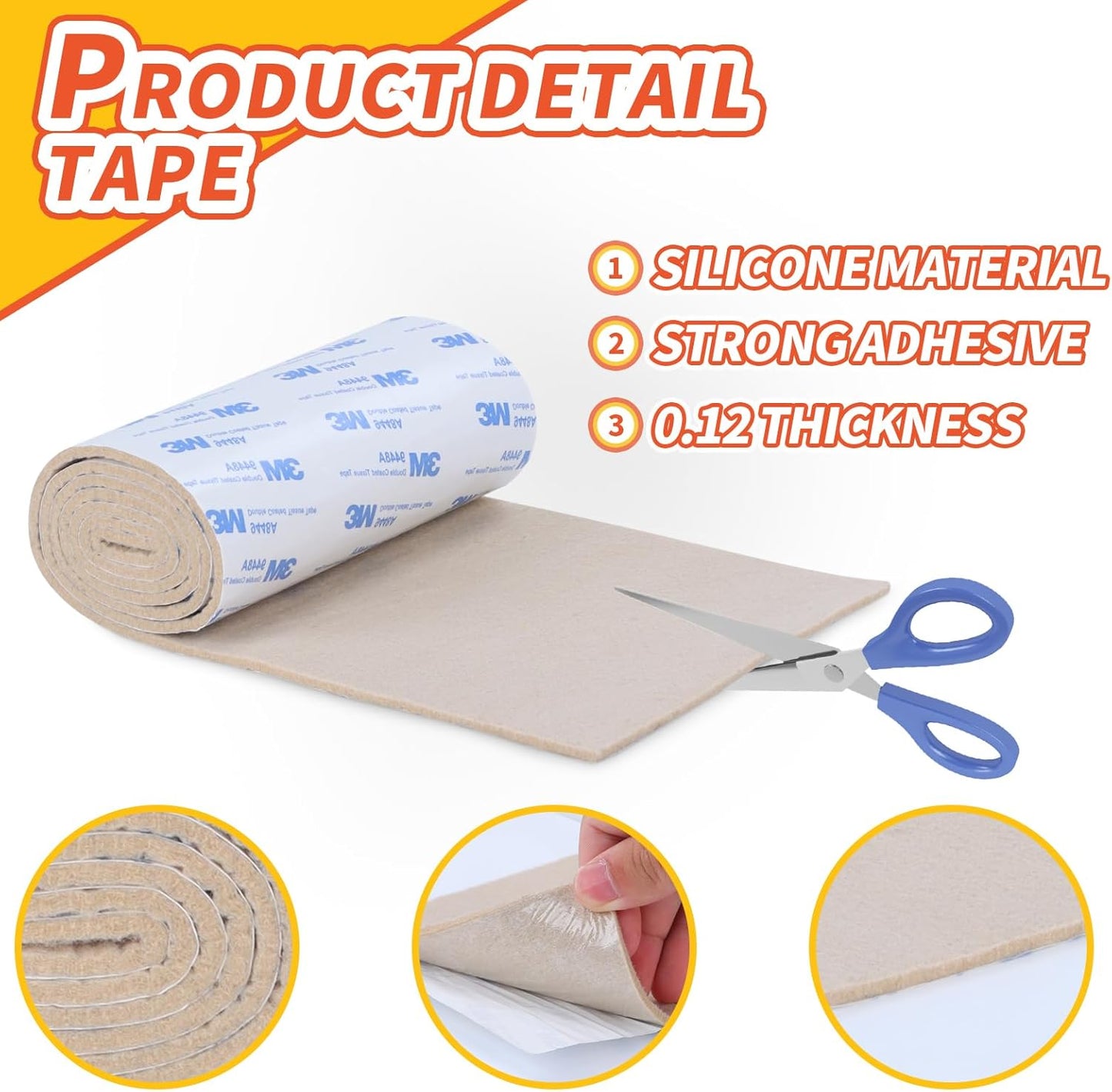 Felt Furniture Pads, Heavy Duty Felts Strip Roll with Adhesive Backing Felt Pads Furniture Feet Cuttable Felts Tape for Protecting Hardwood Floors(5 x 120 x 0.12 Inch, Beige)