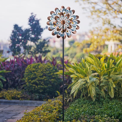 DREAMYSOUL Wind Spinner Outdoor, 20" Dia Large Metal Windmills with Blue and Copper Blades, Kinetic Wind Spinners & Sculpture for Yard and Garden