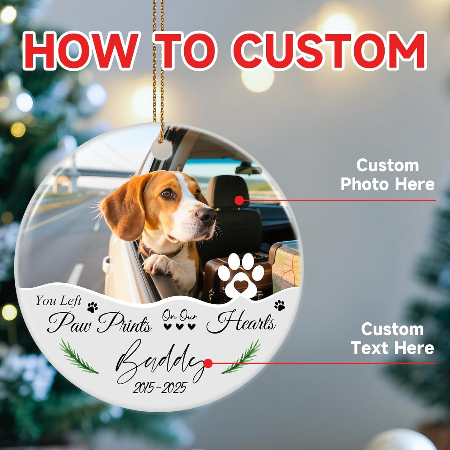 Custom Dog Memorial Gifts, Personalized Pet Memorial Ornament, Ceramic Christmas Ornaments 2025, Sympathy Keepsake Gift for Loss of Loved One, Dog Lover Gifts