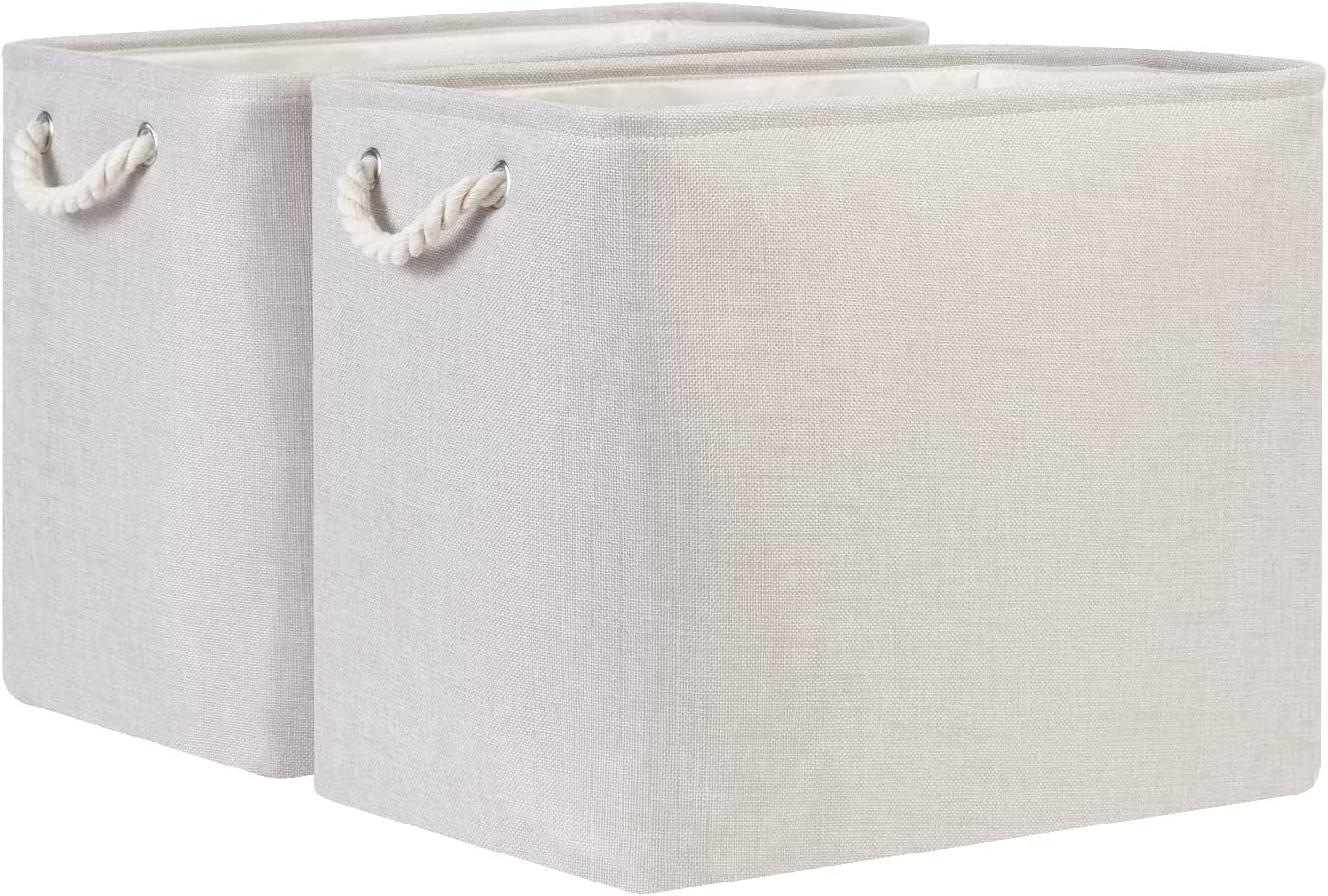 Bidtakay Fabric Beige Baskets Extra Large Organization Baskets for Clothes Set of 2 Collapsible Storage Bins for Shelves Cabinet 17x12x15 In Organizing Bins for Bedroom Blankets Pillow Towels Storage
