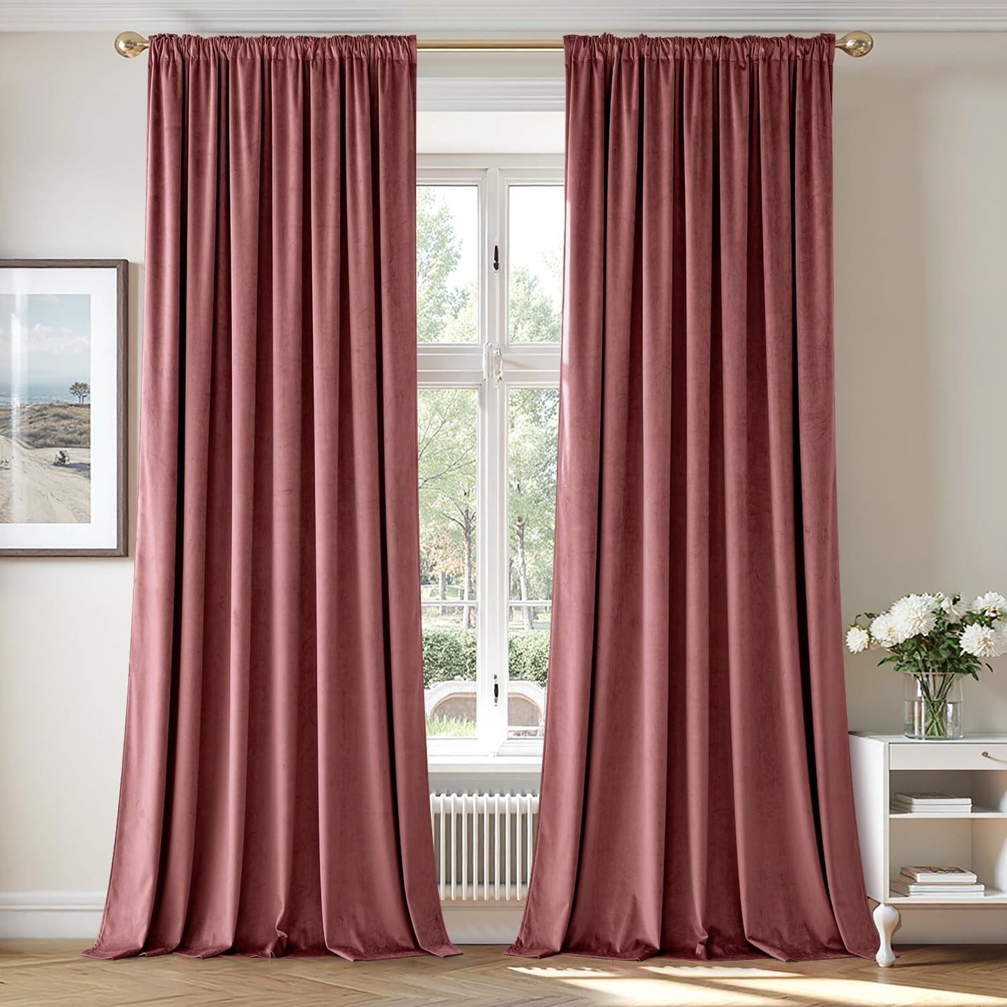 MIULEE Dusty Rose Pink Velvet Curtains 84 Inches Long, Thermal Insulated Blackout Drapes for Bedroom Living Room Patio Door, Light Blocking Window Panels, Rod Pocket, Set of 2 W66 x L84
