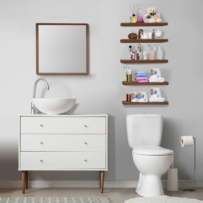 Sorbus Floating Shelves for Wall, Bathroom Shelves Wall Mounted for Kitchen, Bedroom, Living Room, Bathroom Storage, Over Toilet, Hanging Book Shelf for Ｗall Home Decor (Walnut, 5 Pack)