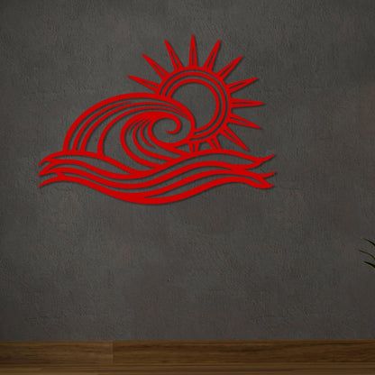 Wita Home Ocean Wave Metal Wall Art, Sun Beach Decor, Coastal Large Wall Sculpture for Home, Indoor/Outdoor Use, Nautical Wall Hanging, Eye-Catching Addition to Living Room (Silver, 32 x 19 inches)