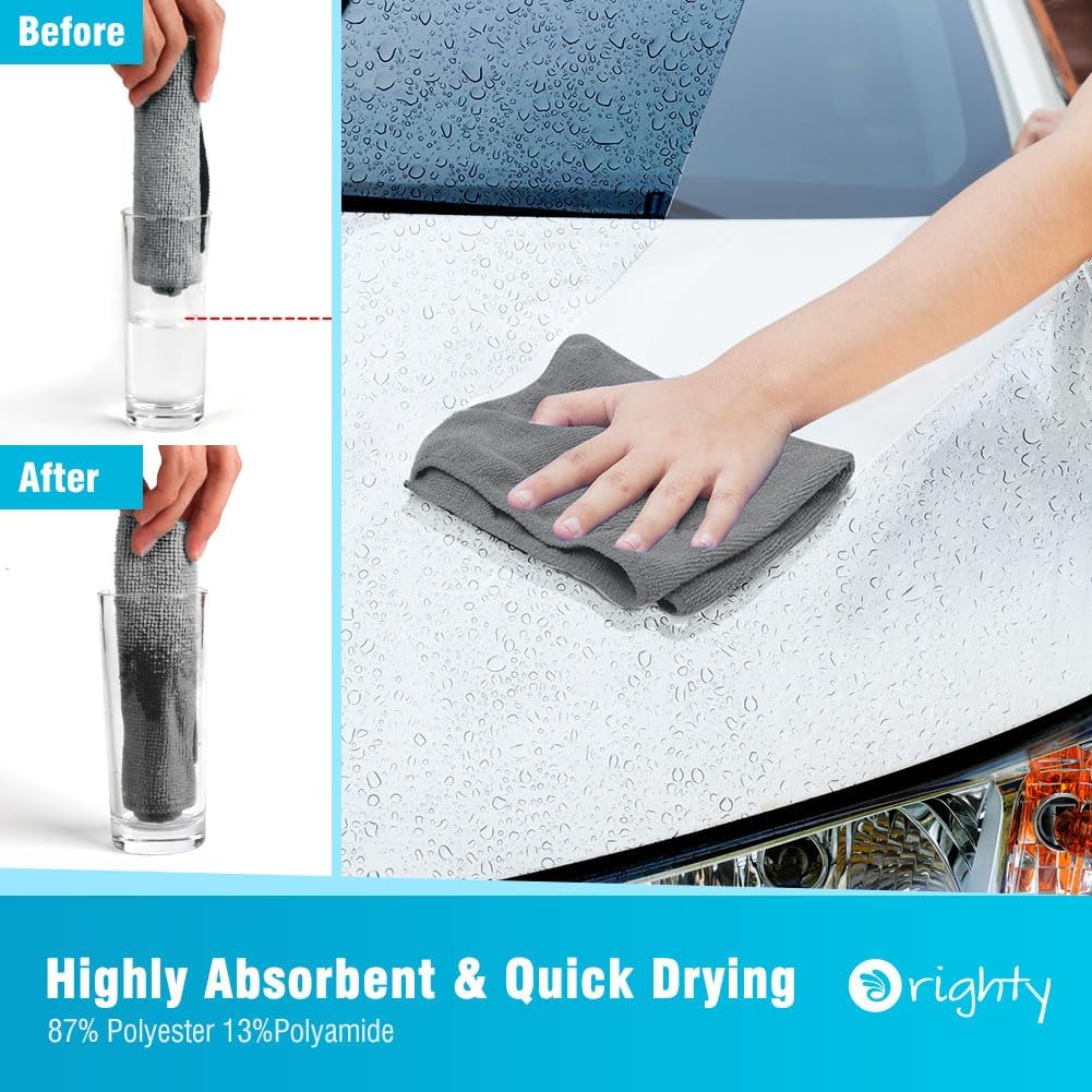 Orighty Microfiber Cleaning Cloth, 12 Pack Microfiber Towels for Cars, Highly Absorbent Car Cleaning Supplies, Lint Free Cloths Clean Rags for Car Care, House, Kitchen, 12x12 inch, Grey