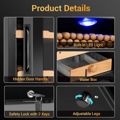 Electric Cigar Humidor, 25L 200 Counts Large Capacity,Thermostatic Electric Cooler Cabinet with Digital LED Screen, Safety Lock,Smart Humidity & Temp Control, Gifts for Men