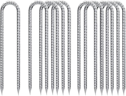U-Hook-Rebar-Stakes-12 Inch, Ground Stakes Heavy Duty Rebar Stakes for Camping 8pcs Rebar Stakes Rust Proof Coated Metal for Flower Gardens Dog Fence Camping Tents Chicken Coop