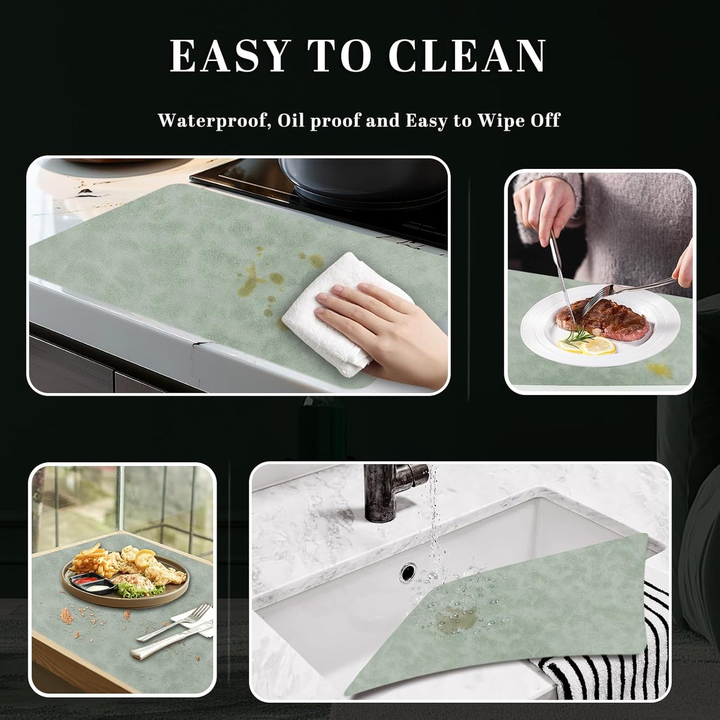 BLESWIN Faux Leather Placemats, Set of 6, 12×17 Inch -Double Side Texture Color Table Mats, Heat-Resistant, Waterproof and Oil-Resistant, Suitable for Dining Room, Kitchen, Party, Outdoor -Green&White