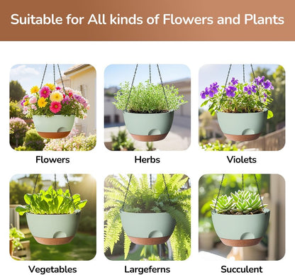 12 Inch Hanging Baskets for Plants Outdoor, Hanging Planters for Indoor Outdoor Plants, Hanging Planter with Self Watering, Hanging Flower Pots (Green)