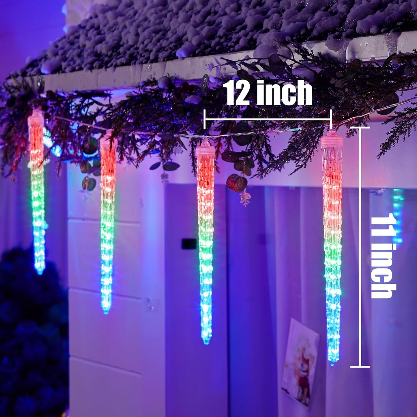 Christmas Meteor Shower Icicle Lights Outdoor, 19.8Ft With 20 Large Tube 480 LED Dropping Effect, Waterproof Decorations for House Eave Roofline, Multicolor