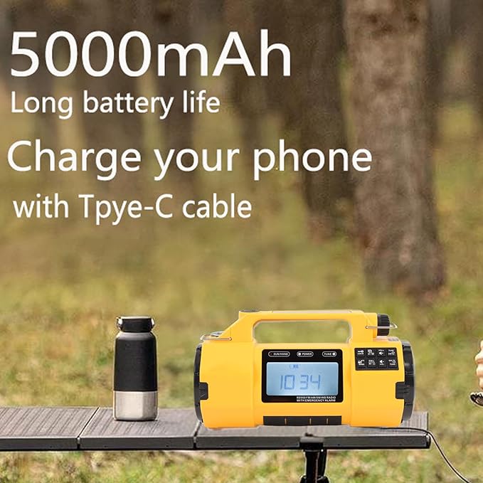 NOAA Weather Alert Radio, Emergency Radio with Flashlight, Phone Charger, IPX3 Water Proof, Multifunctional Emergency Kit for Camping Hiking Home Safety