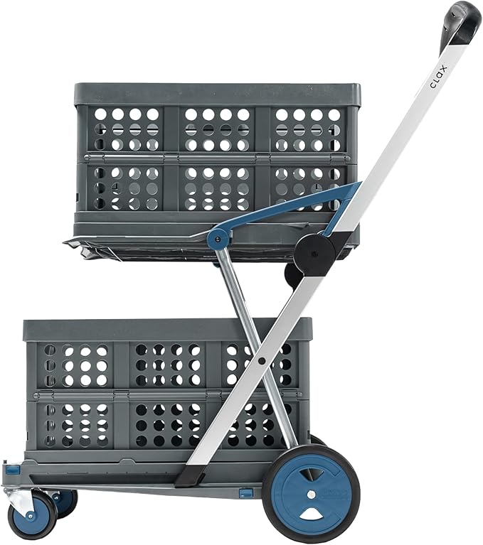 CLAX® The Original | Made in Germany | Multi Use Functional Collapsible Carts | Mobile Folding Trolley | Storage Cart Wagon | Shopping Cart with 2 Storage Crates (Blue)