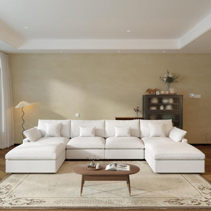 JACH U-Shaped Sectional Couches for Living Room, Cloud Sectional Couch with Deep Seat, 155.9" Modular Sofa with Chaise, Covers Removeable & Washable, Sofas Furniture for Living Room, White