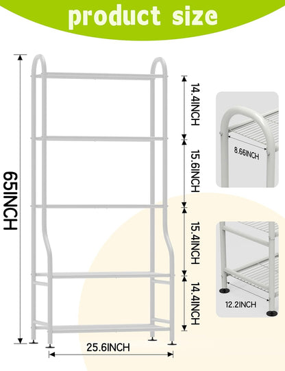 5-Tier Metal Plant Stand Indoor Outdoor, Waterproof Flower Stand for Multiple Pots, Heavy Duty Plant Stands for Living Room Patio Garden Decor, Tall Plant Shelf with Leveling Feet, White