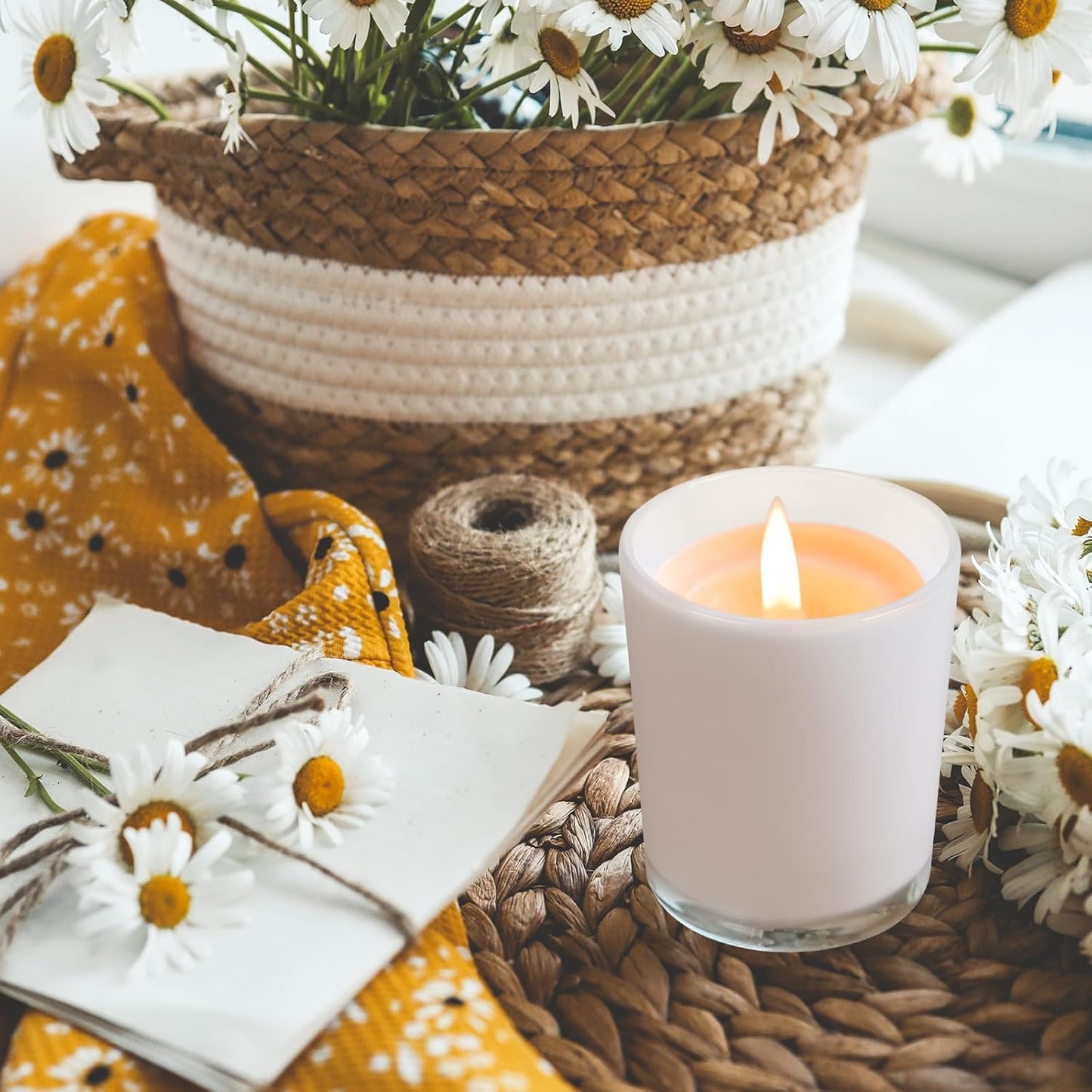 Thick Candle Jars for Making Candles 12 Pcs, 7 OZ Empty Jars with Wood Lids for Candle Making, Sample Container, White