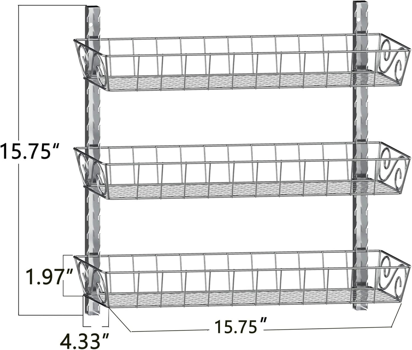 SWOMMOLY Adjustable Wall Mount Spice Rack, 3-Tier Dual-use (Multi-use) Organizer, Silver