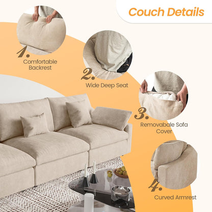 JACH Sectional Couches for Living Room, 4 Seater Cloud Sectional Couch with Deep Seat, Down Filled Modular Sofa, Covers Removeable & Washable, Sofas Furniture for Living Room, Khaki