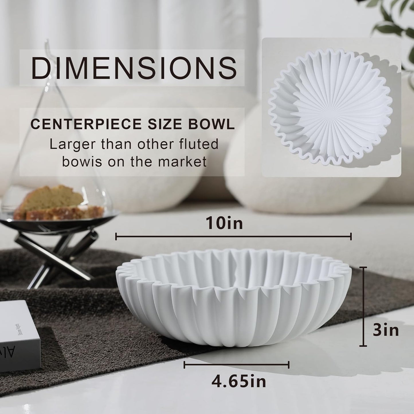 Modern Concrete Decorative Bowl for Kitchen Counter - Large White Fruit Bowl, Key Bowl for Entryway Table, Coffee Table Decor