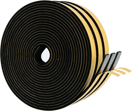 High Density Foam Weather Stripping Door Seal Strip Insulation Tape Roll for Insulating Door Frame, Window, Air Conditioner | Self Adhesive Sealing Weatherstrip (Black, 1/2 in x 1/8 in x 50)